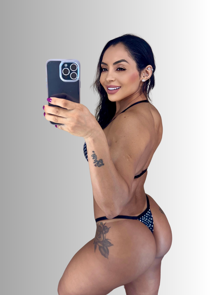 Biquíni de Fita para Bronzeamento Preto Com Bolinha